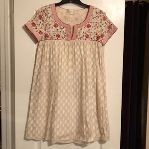 Cream and embroidered Anthropologie dress